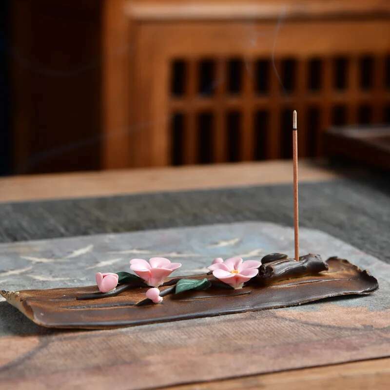 Ceramic Censer Handicrafts Peach Blossom Home Ornaments Peony Incense Stick Burner Holder