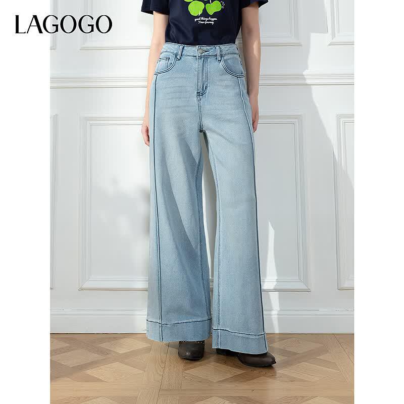 LAGOGO Women's 2025 High-Waist Wide-Leg Light Denim Jeans