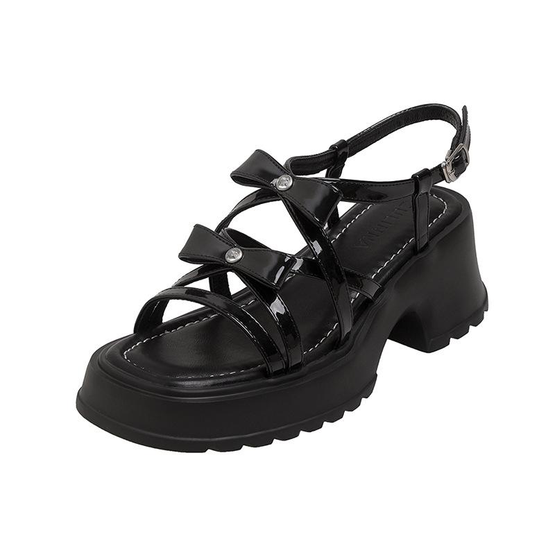 

New summer sandals wear thick heel versatile fashion thick-soled beach sandals with bow women s summer 39 чёрный
