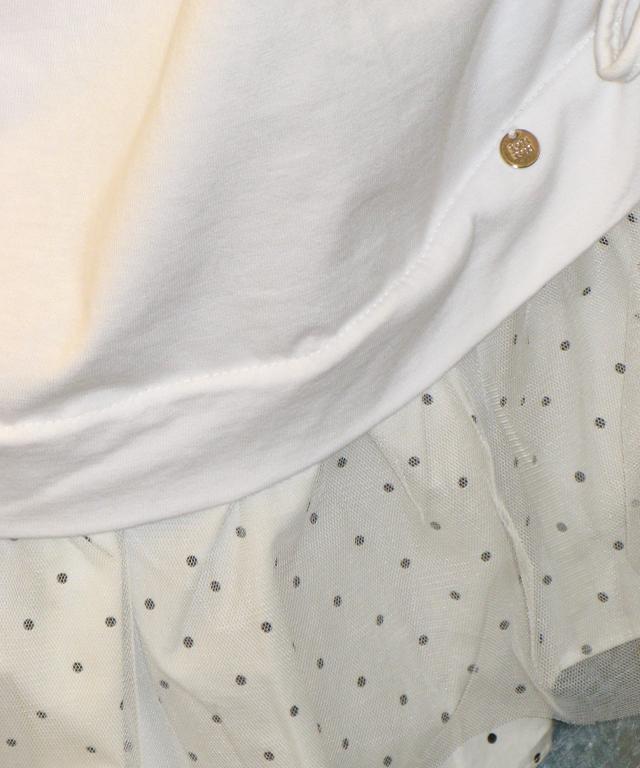 RONRON Dot Mesh Shirring Layered Long T Shirt White