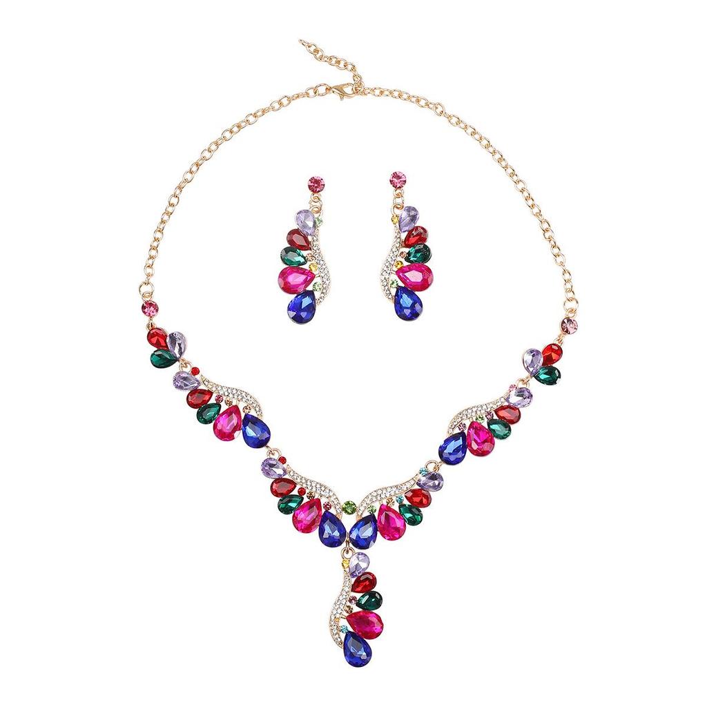 Luxury European & American Teardrop Gemstone Jewelry Set: Necklace and Earrings for Evening Banquets