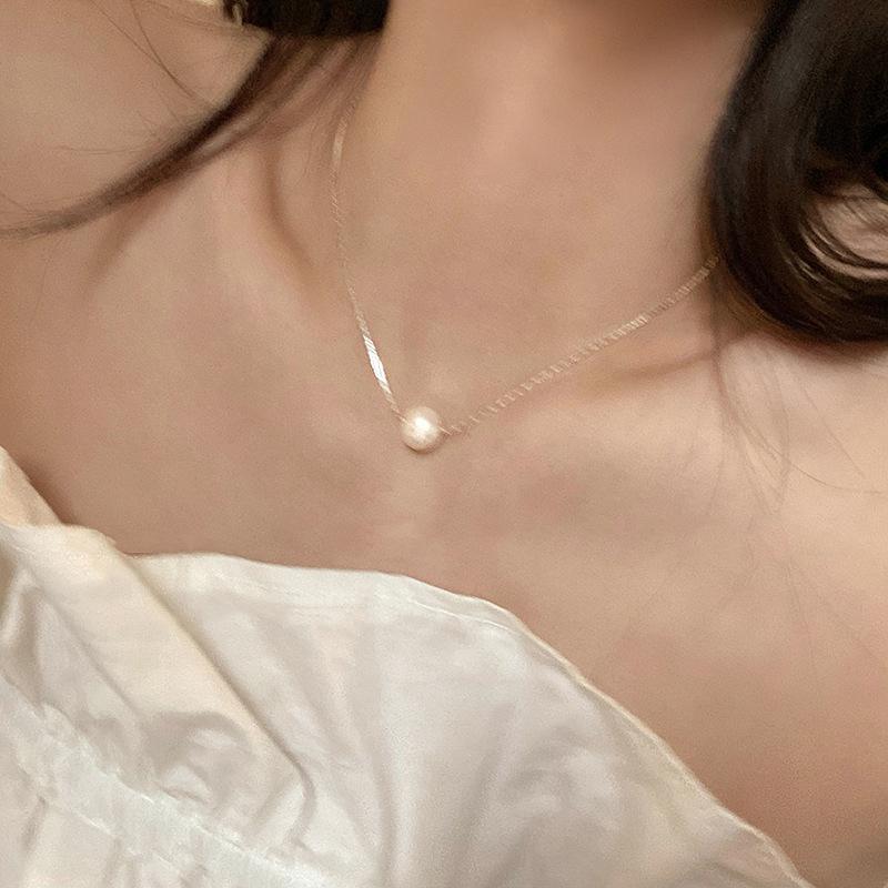 Women Ins Style Minimalist Single Pearl Fashion Versatile Snake Chain Necklace