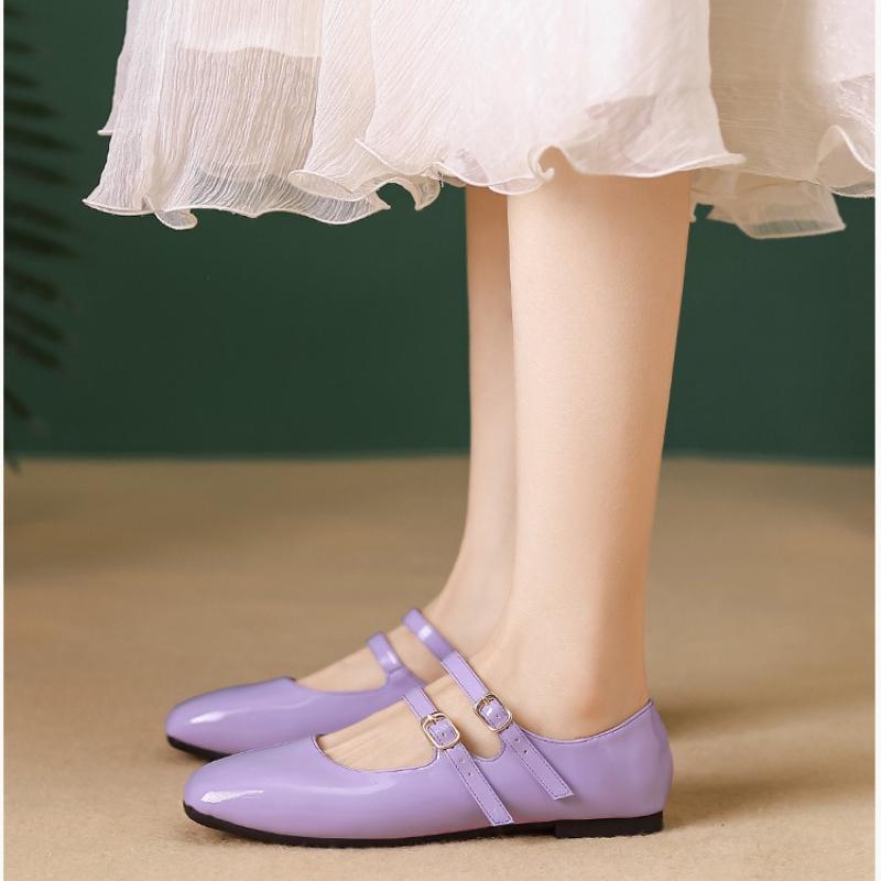 Women's Flat Shoes Square Toe Shallow Mouth One Son Buckle Shoes Soft Casual Single Shoes