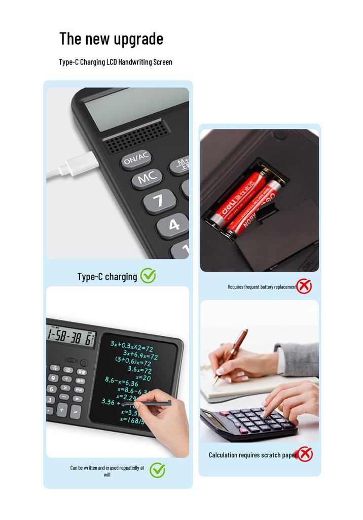 Rechargeable LCD Drawing Board & Scientific Calculator with Solar Power