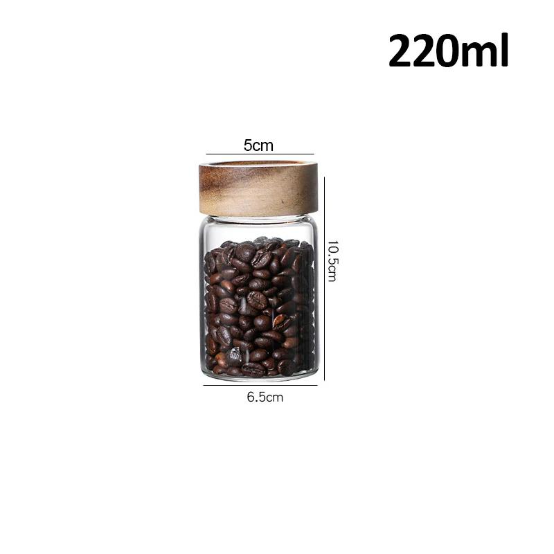Wood Lid Glass Airtight Canister Kitchen Storage Bottles Jars Food Container Grains Tea Coffee Beans Grains Candy Jar Containers