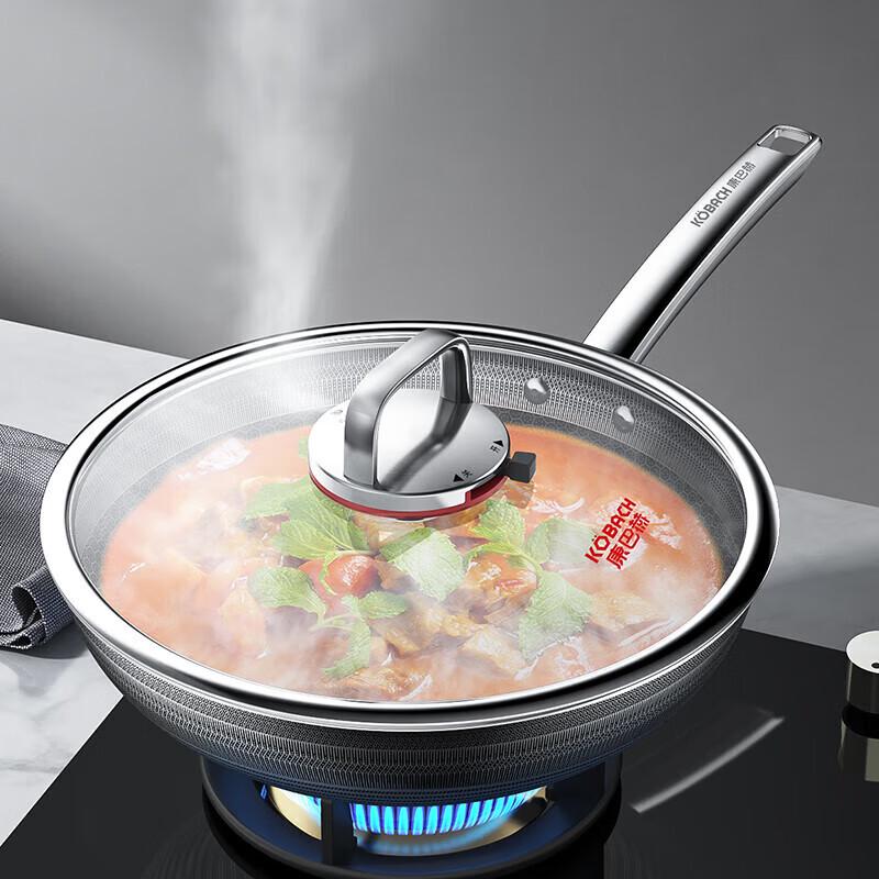 KOBACH Red Dot Temperature Control Honeycomb Stainless Steel Wok