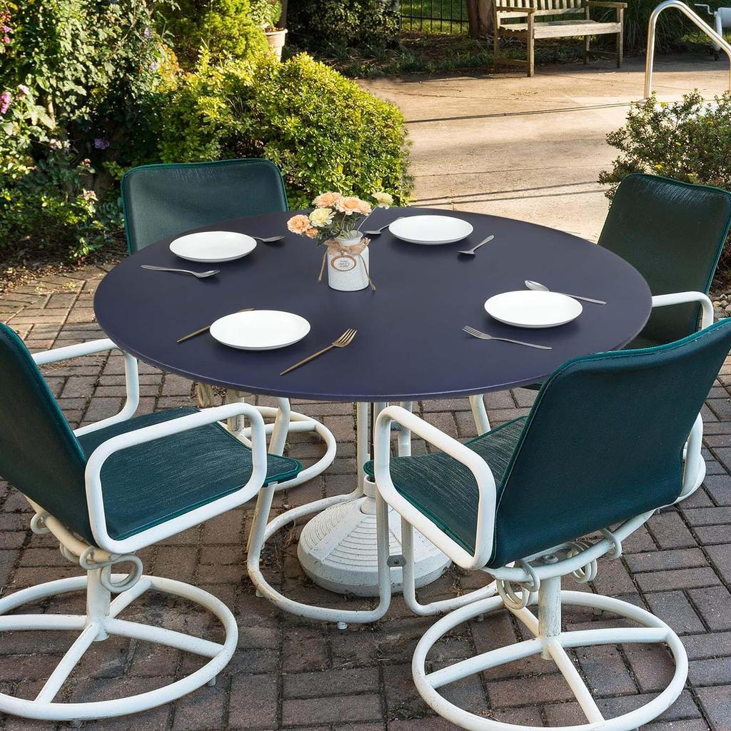 Waterproof Round PVC Table Cover with Wood Grain and Flannel Backing for Patio or Picnic Use