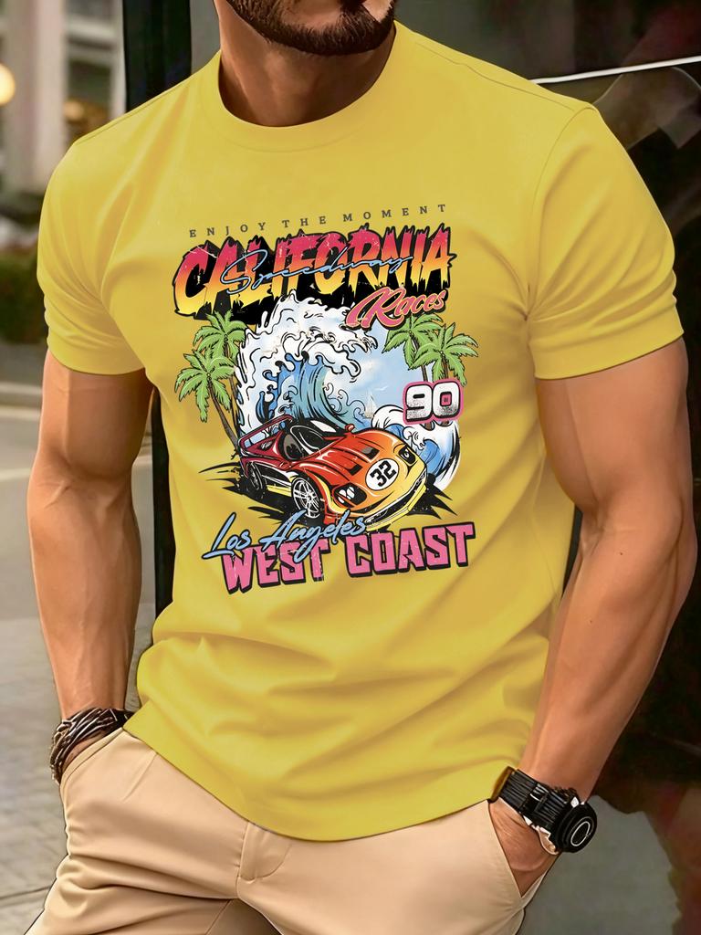 California West Coast Print Mens T Shirts Hip Hop AllMatch Tops Casual Cotton Vintage Clothes Male Loose Crewneck Streetwear