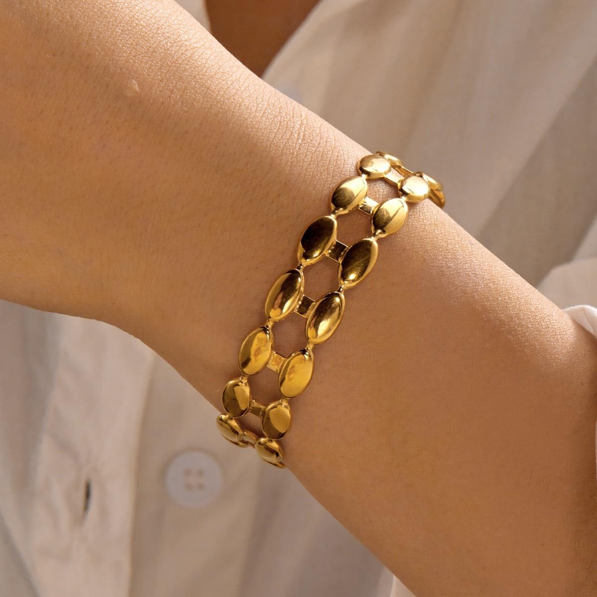 

Stainless Steel Hollow Oval Spliced Wrap Heart Knot Wide Cuff Bracelets For Women Men Vintage Geometric Open Bangle Punk Jewelry