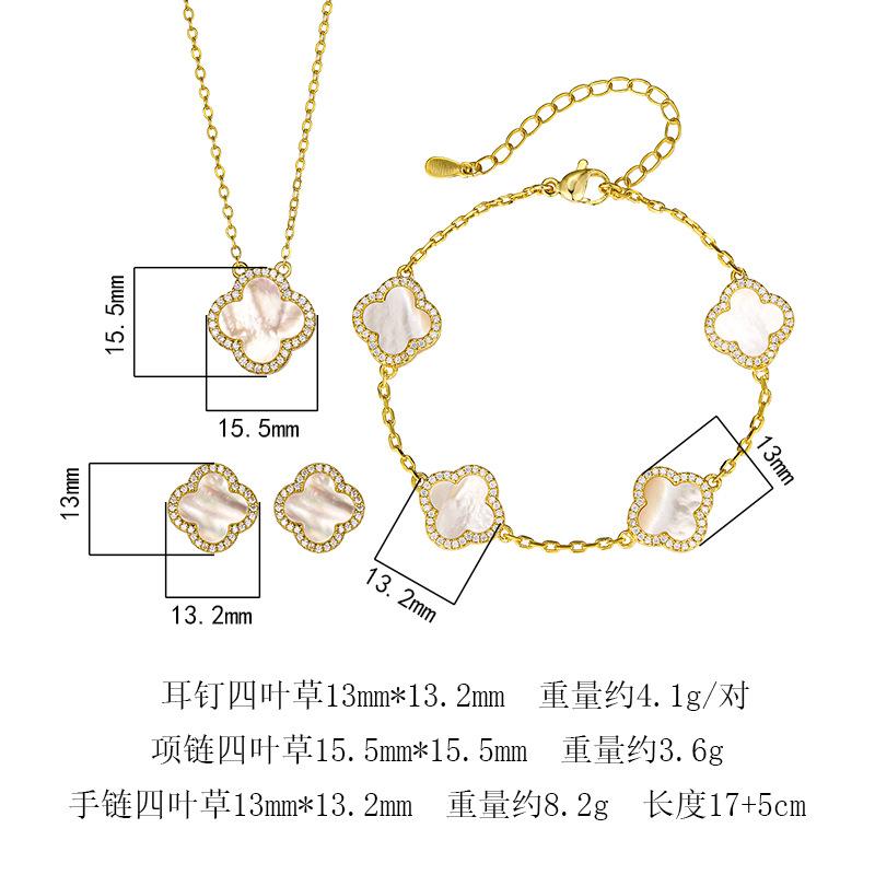 Schmuckset Natürliche Weiße Muschel Kleeblatt Ohrringe Halskette Armband Voll Damen High Fashion