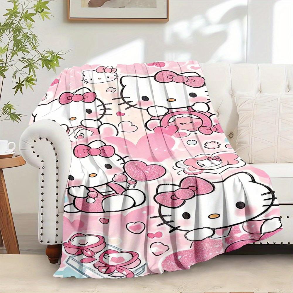

1pc Hello Kitty Pink Bow Heart Home Decor Blanket - Seasonal universal cozy washable gift for all ages, for all families, available in multi 130x150cm