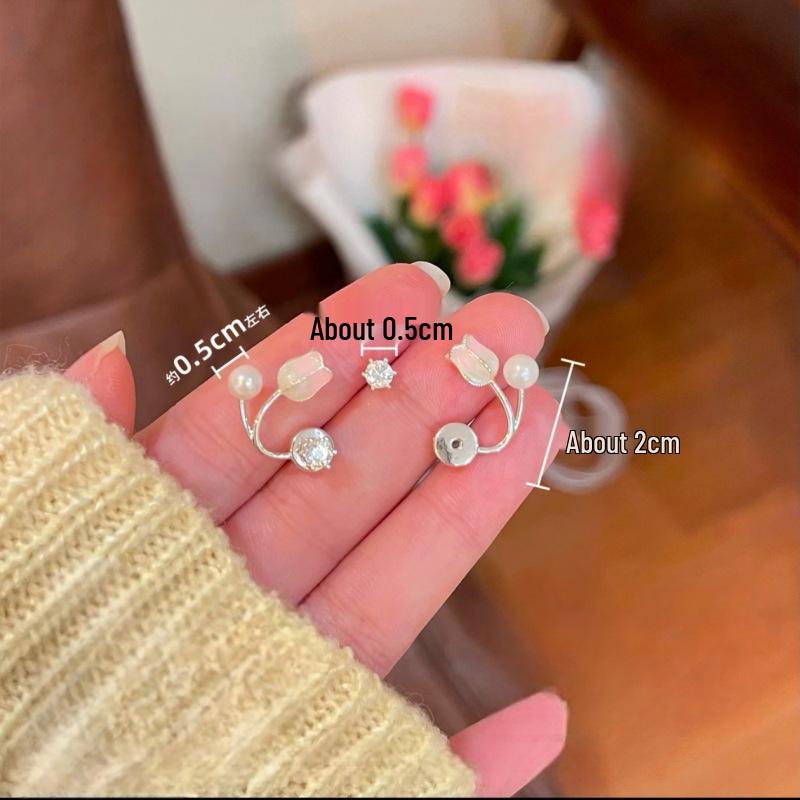 Spring & Summer Gradient Pink Tulip Pearl Stud Earrings - Elegant, Fresh, Versatile Floral Accessories