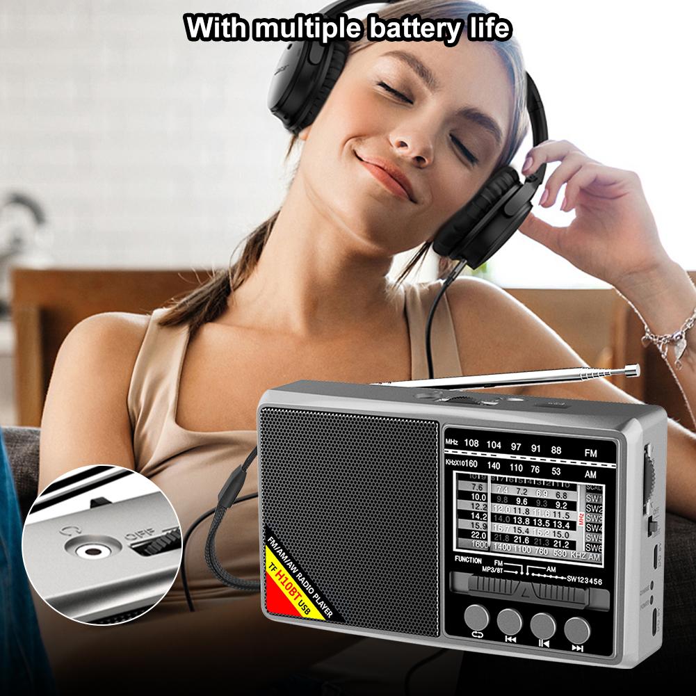 FM/AM/SW Full Band Portable Radio with 3.5mm Headphone Jack Broadcasting Player Radio Battery Operated Support TF Card for Elder