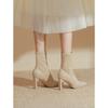 Pointed elastic thin boots nude thin heel medium tube year short boots women's spring single boots