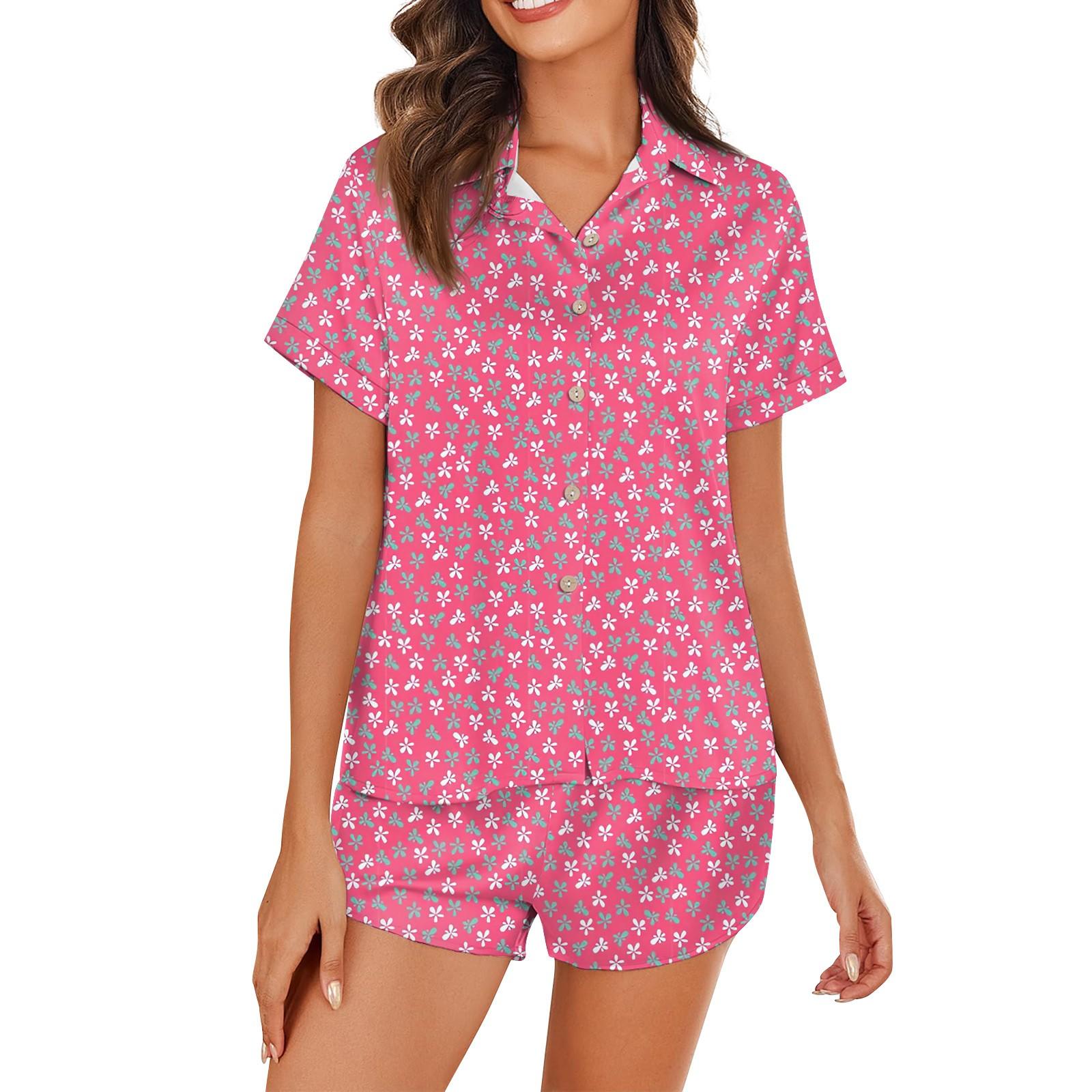 

Женская шелковая пижама с пуговицами, домашняя одежда с цветочным принтом, короткий рукав, атласный пижамный комплект из 2 предметов XL розовый