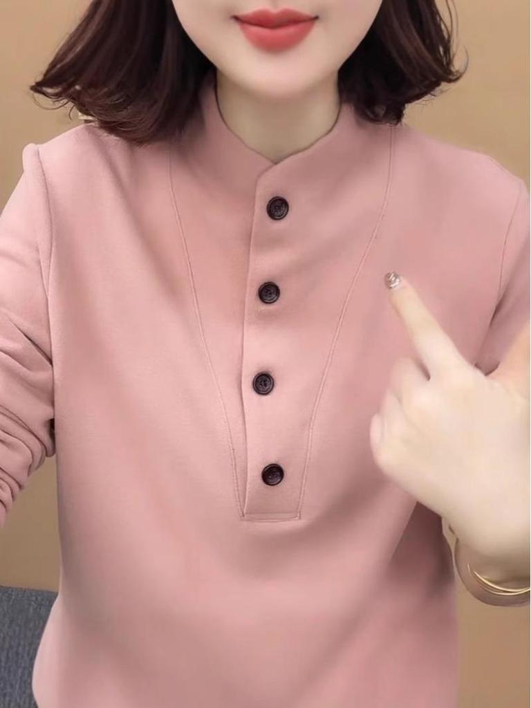 Women's Advanced Grey Slimming Long Sleeve Top - Belly Covering, Warm, Age-Reducing, Trendy Autumn/Winter Fashion.