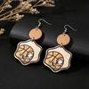 Western Cowboy Style Wooden Earrings with Basketball and Sunrise/Sunset Print