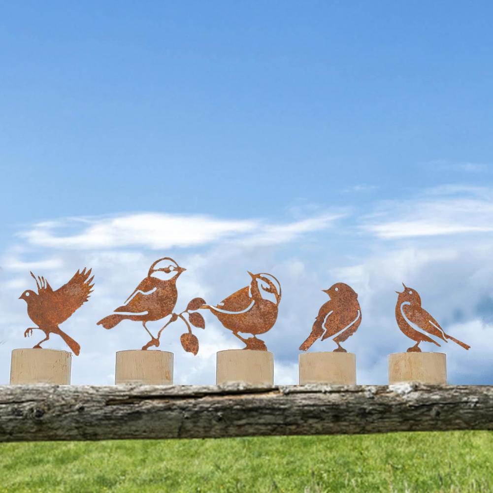 1/4/5Pcs Animal Garden Decor Metal Rusty Bird Silhouette Garden Decoration Chick Duck Squirrel Iron Art Stake Ornament