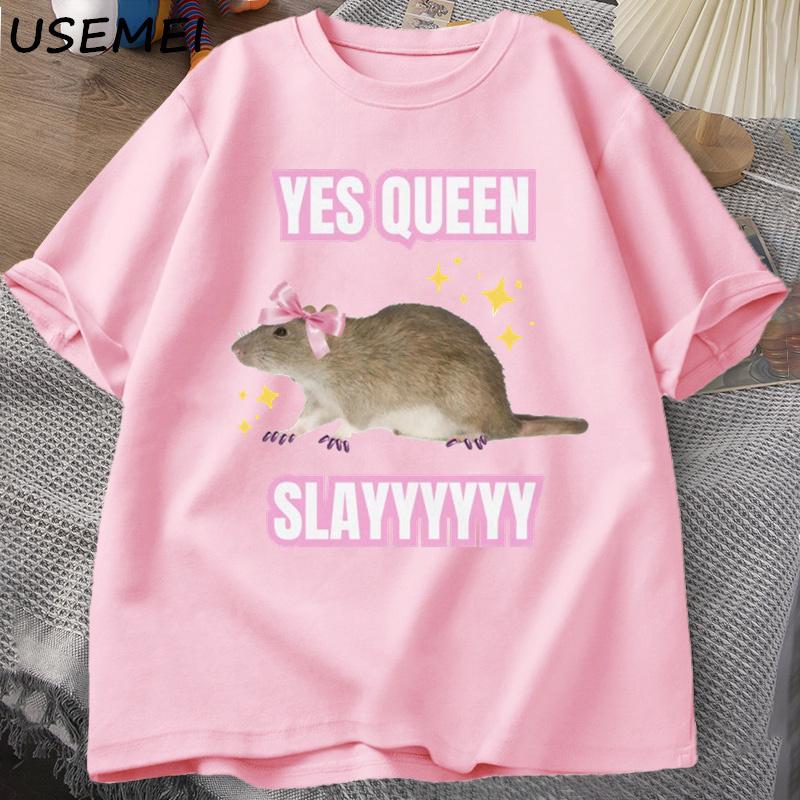 Yas Queen Slay T Shirt Humor Funny Cotton Short Sleeves Rat T-Shirt Men's Clothing Harajuku Retro Oversized Cotton T Shirt