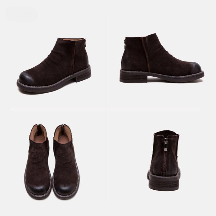 Johnature Matte Leather Chelsea Boots Commuter Cowhide Short Boots Versatile Women's Shoes