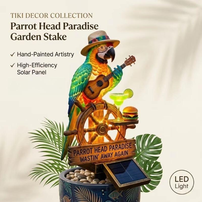 Solar-Powered Outdoor Parrot Stake Light Resin Waterproof Led Parrot Ornament Lamp Decorative for Lawn Backyard Party