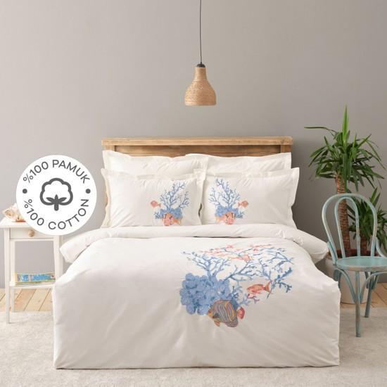 

Karaca Home Рубиново-белый комплект пододеяльников из 100% хлопка с двойной вышивкой