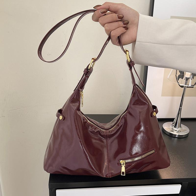 2026 New Fashionable Casual Oil Wax Leather Shoulder Bag Commuter Style Women's Handbag Simple Daily Korean Niche Crossbody Bag