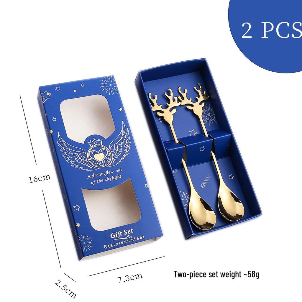 Reindeer-Themed 304 Stainless Steel Coffee and Dessert Mixing Spoon Gift Set In Cute Christmas Box