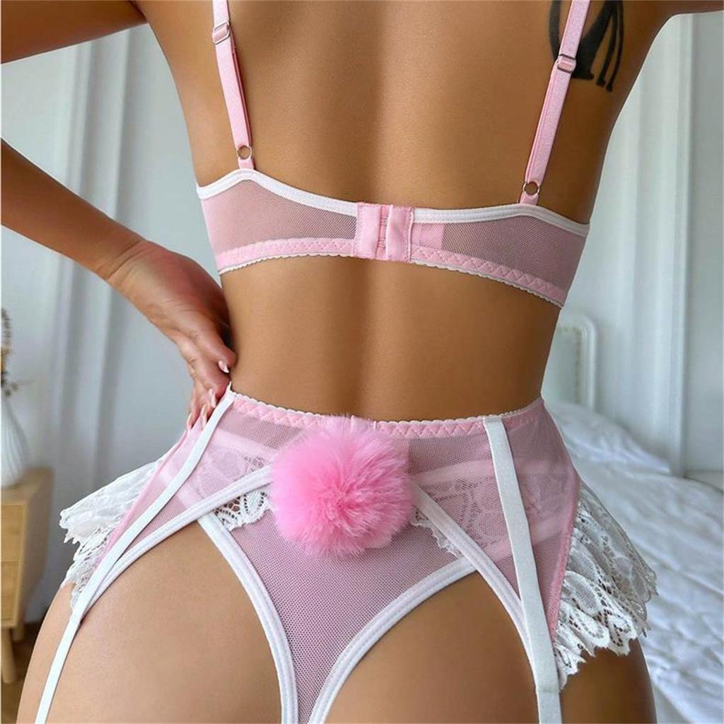 Ladies Strap Lace Crochet Cutout Teddy Lingerie Embroidery Underwear Set