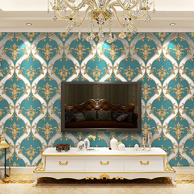 Europäischer Stil Damaskus Tapete Wohnzimmer TV Sofa Schlafzimmer 3D Relief Vlies Nachttisch Wandpapier Luxus Heimdekor 3D Tapeten