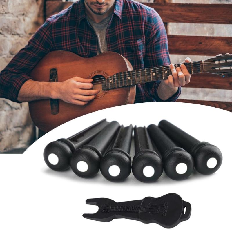 Acoustic Guitar Bridge Pins with Bridge Pin Puller Remover Ebony Acoustic Guitar Bridge Pins Pegs String Nail Remover