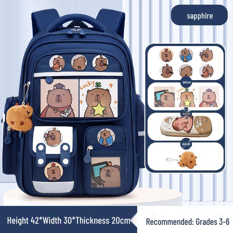 Kids' Lightweight Backpack with Spine Protection for Grades 1-6, Large Capacity, Ideal for Boys and Girls