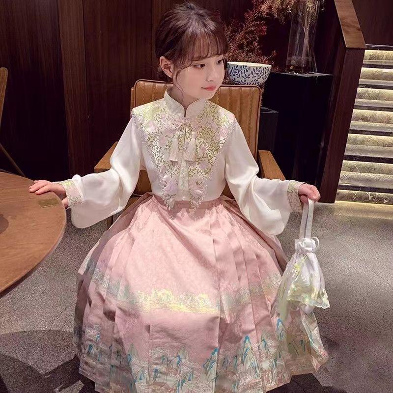 Ming Dynasty Hanfu Skirt Set for Girls - Spring 2026, Tang Suit Chinese Style