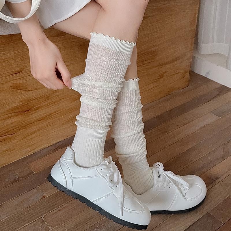 Jk Japanese Style Girls Knee Socks Solid Color Black White Gray Long Socks Stockings Lolita Kawaii Ruffle Socks Women Stockings