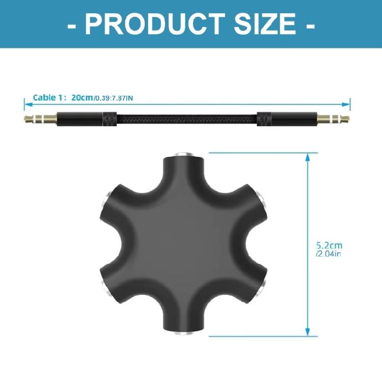 6 in 1 Music Sharing Hubs 3.5mm Jacks Splitter Supports 5 Headphones Simultaneous Playbacks AntiInterference Coppers Cores
