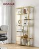 VASAGLE Bookshelf, 6-Tier Tall Bookcase, Plant Stand, Display Shelf, 30 x 80 x 180 cm, Tempered Glass, for Study, Office, Living Room, Bedroom