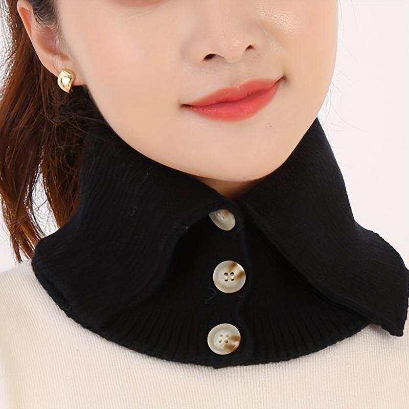 Women's Faux Collar Scarf Elegant Button-Down Neck Warmer Soft Stretchy Solid Color Winter Accessory for Outdoor & Casual Scarf