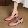 Krazing Pot Cow Skin Spring Summer Size 41 Thick Med Heels Women Round Toe Metal Buckle Straps Shallow Pink Color Pumps