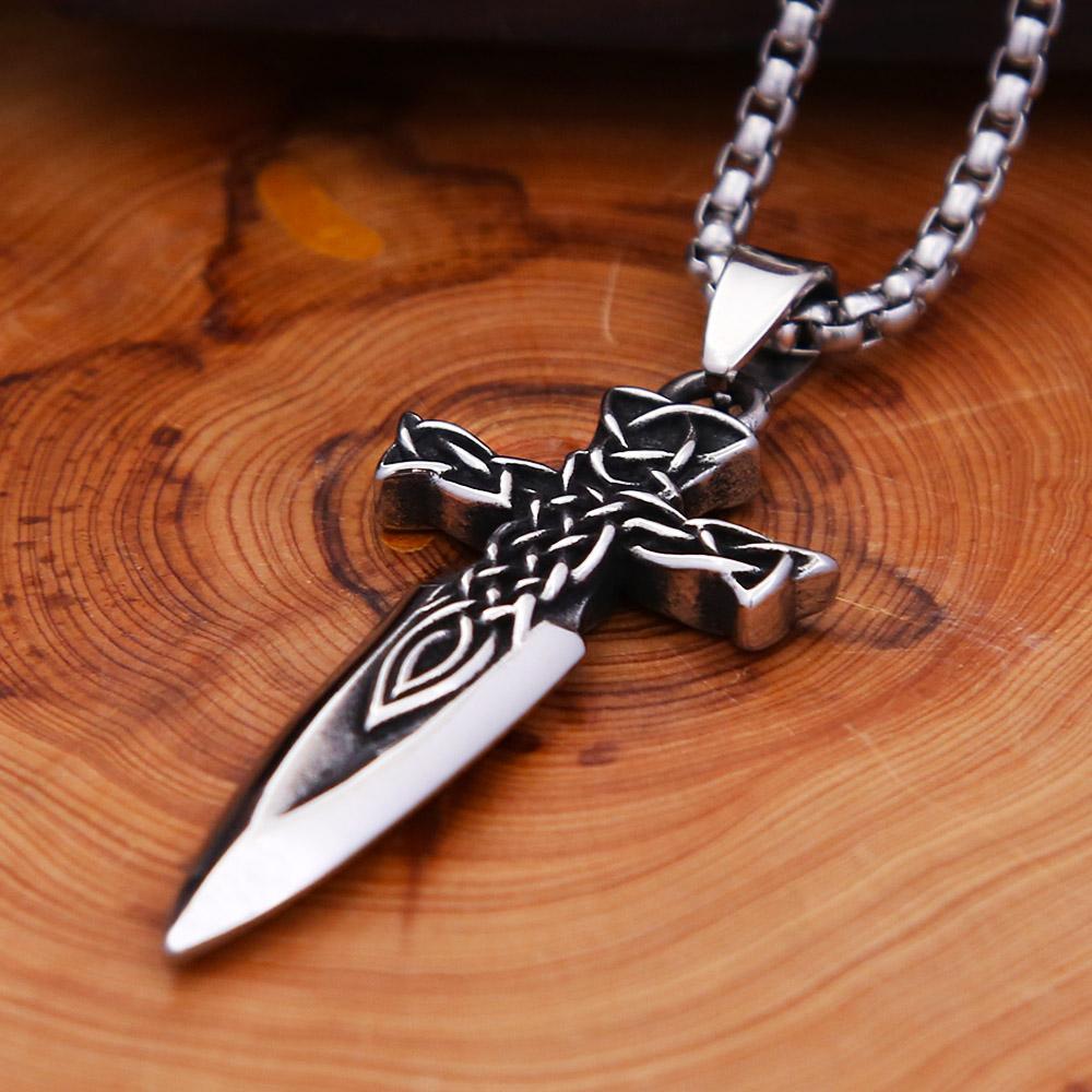 Fashion Vintage Nordic Sword Necklace for Men Stainless Steel Viking Celtic Knot Pendant Locomotive Amulet Jewelry