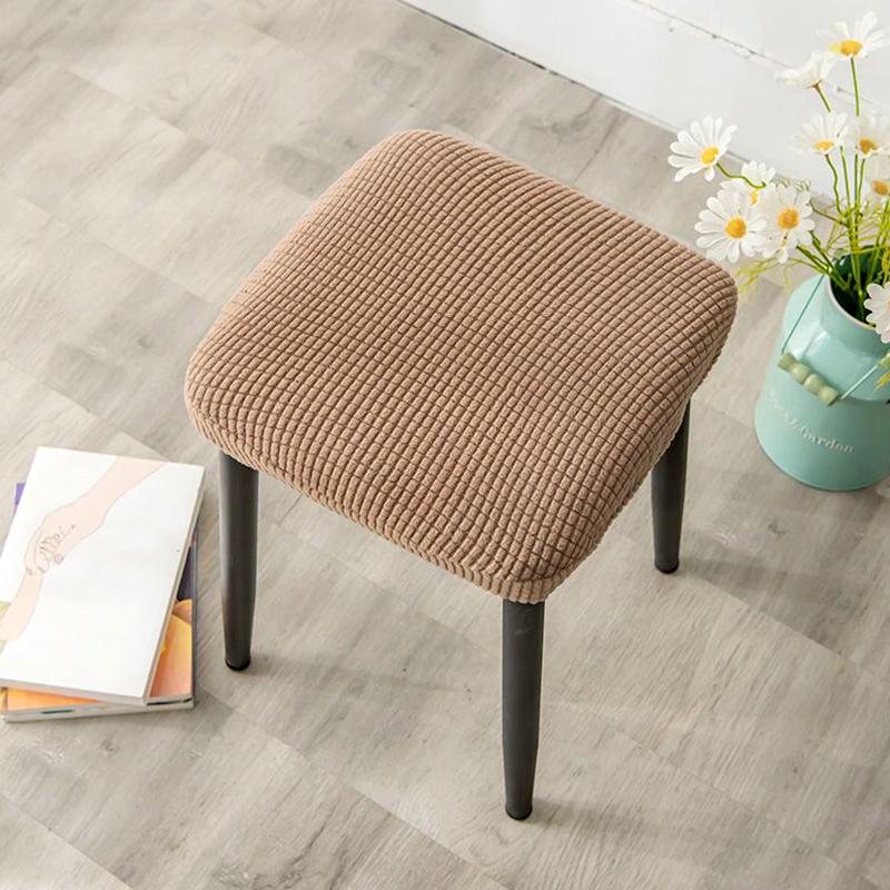 1Pc Stool Cover Dustproof Polyester Elastic Stool Chair Covers Removable Square Seat Cover Solid Color Chair Covers