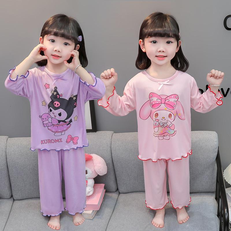 Girls Cute Cartoon Cool Touch Pajama Set Short Sleeve Shorts Summer Thin Two Piece Sleepwear For Kids