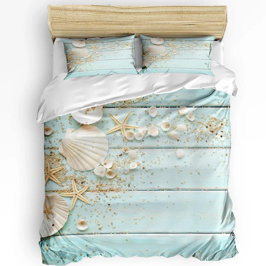 Blue Marine Coral Shels Starfish Soft Duvet Cover featuring Pilow Case Custom 3pcs Beding Set Comfortable Quilt Cover Double Bed Home Textile