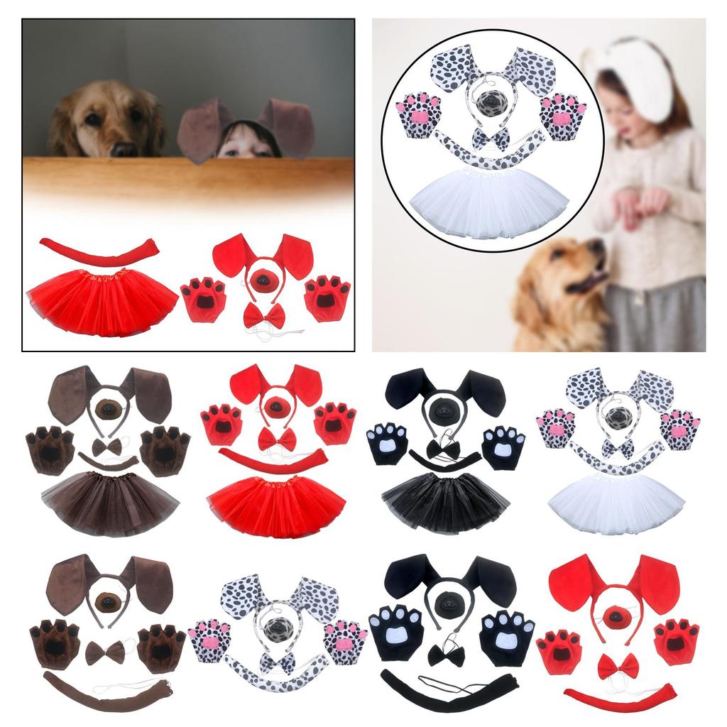Dog Ears Headband and Long Tail Cosplay Props Bowtie Dogs Nose Gifts Costume Accessories Animal Ears Headband for Kids