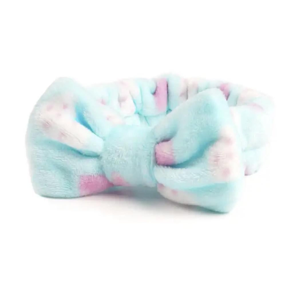 Women's European American Style Soft Coral Velvet Bow Fluffy Microfiber Spa Headband for Facial Makeup Non-Slip Shower Face