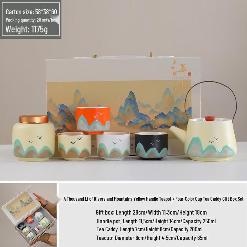Nordic Stone Tea Set with 'A Thousand Li of Rivers and Mountains' Design