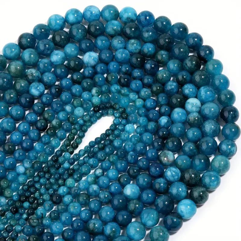1 Strand Natural Dark Blue Apatite Stone Beads 4/6/8mm Round Gem Bead for DIY Bracelet Charms Jewelry Making Beaded Wholesale