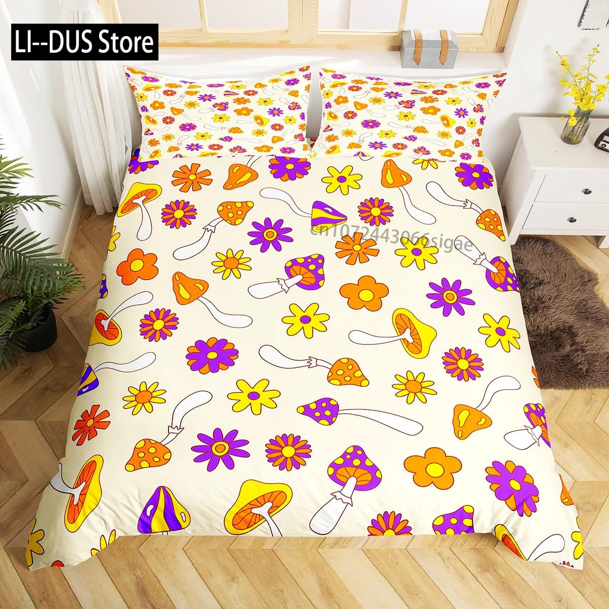 

Милий грибний постільний комплект Твін Повний розмір Дитячий набір ковдри для підлітків Підодіяльник Декор кімнати Покривало для ковдри з наволочками EU Single(135*200cm)3pcs