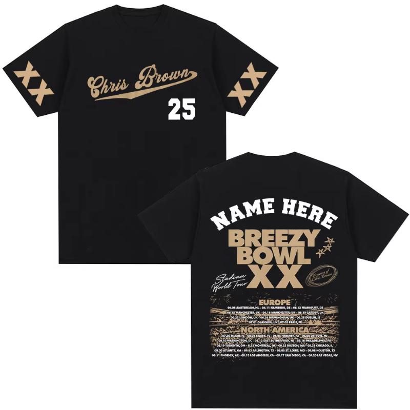 Rapper Chris Brown Tshirt Breezy Bowl XX Tour 2025 TShirts Unisex Women Harajuku ONeck Short Sleeve T Shirt Streetwear Fans Gift