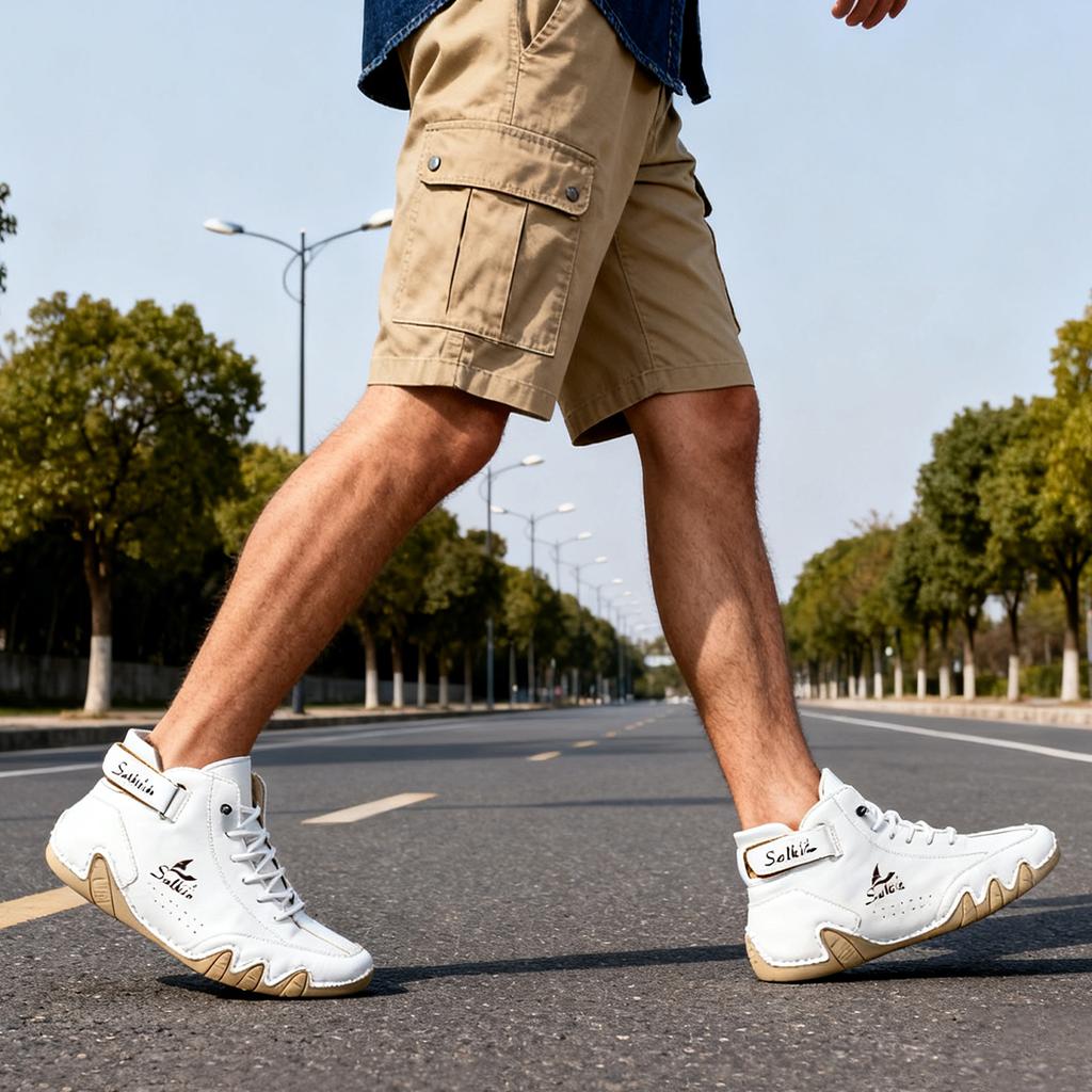 Hand-Stitching Casual Leather Shoes Men Boots Outdoor Autumn Retro Breathable Casual Men'S Sneakers Lace Up White Ankle Boots