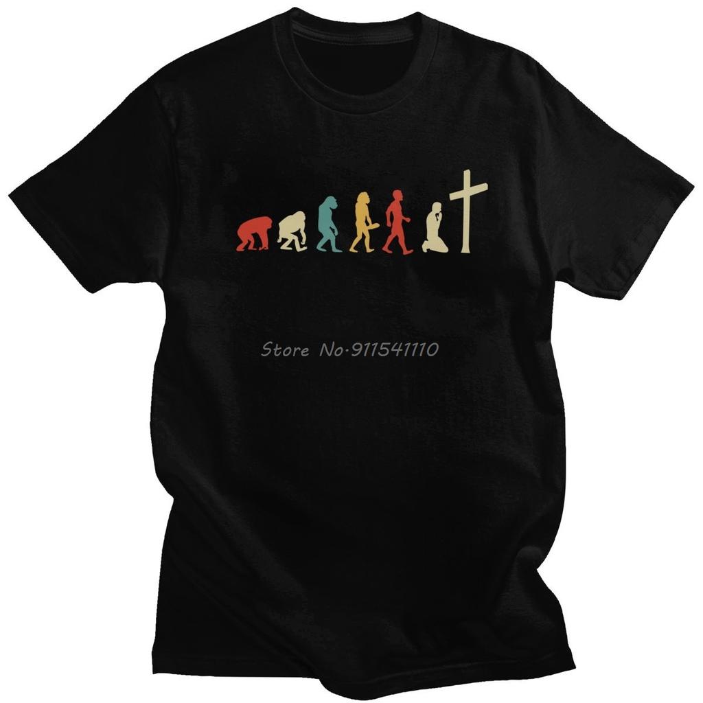 Funny Evolution Of Religion Jesus Men T Shirt Preshrunk Cotton Faith Christianity God Tee Short Sleeve Religion Tshirt Apparel